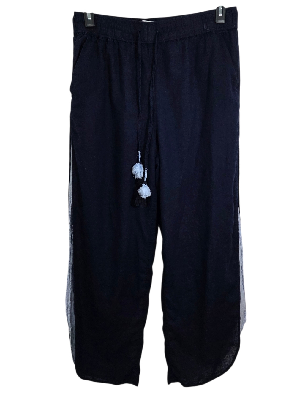 Haute Hippie Layered Linen Pants Blue Size Large Boho Harem Side Slit Beachy